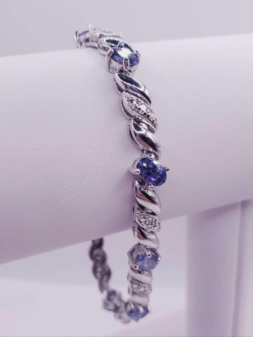 4.5 Carat Oval Tanzanite & Genuine Diamond Accent 925 Sterling Silver Bracelet